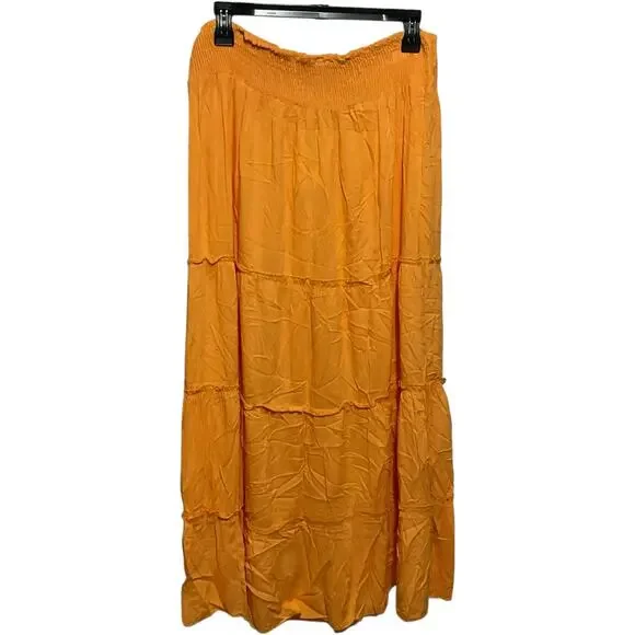 Raviya Women’s Smocked Waist Tiered Skirt Swimsuit Cover Up Orange Size L - Picture 1 of 3